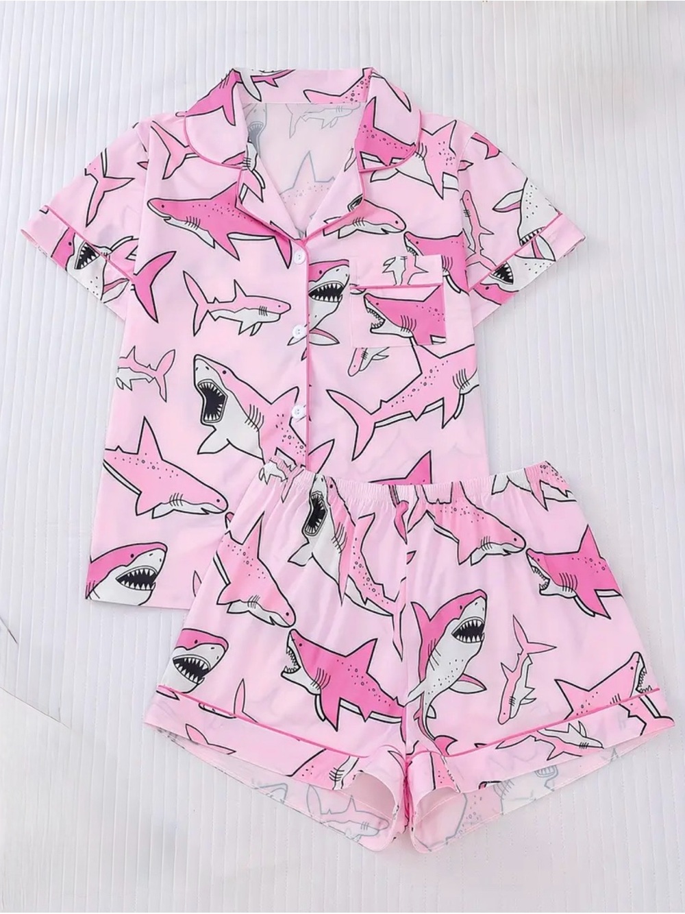 Pink Shark Print Women’s Pajama Set SZ L